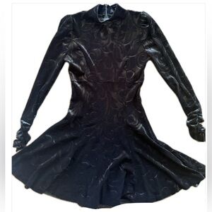 Women’s Small Aqua Black Burnout Patterned Mini Dress LBD Goth Grunge